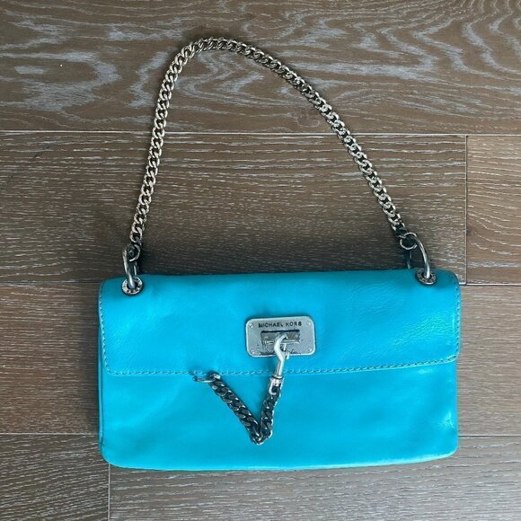 Michael Kors Leather Clutch Shoulder Bag | Blue - Picture 1 of 10